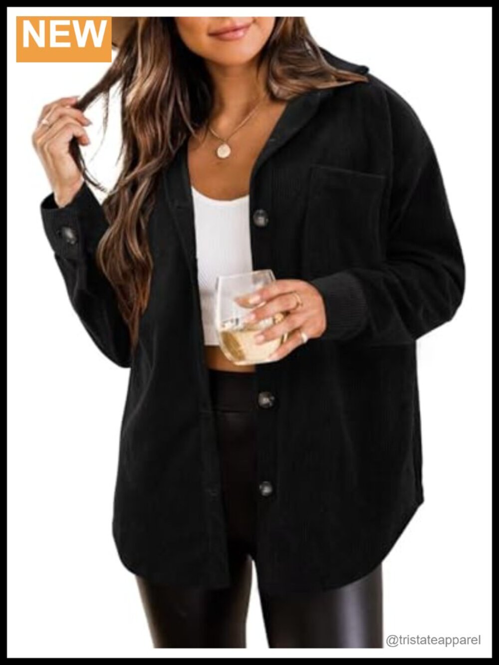 Corduroy Womens Plus Size Button Down Shacket Long Sleeve Casual Jacket